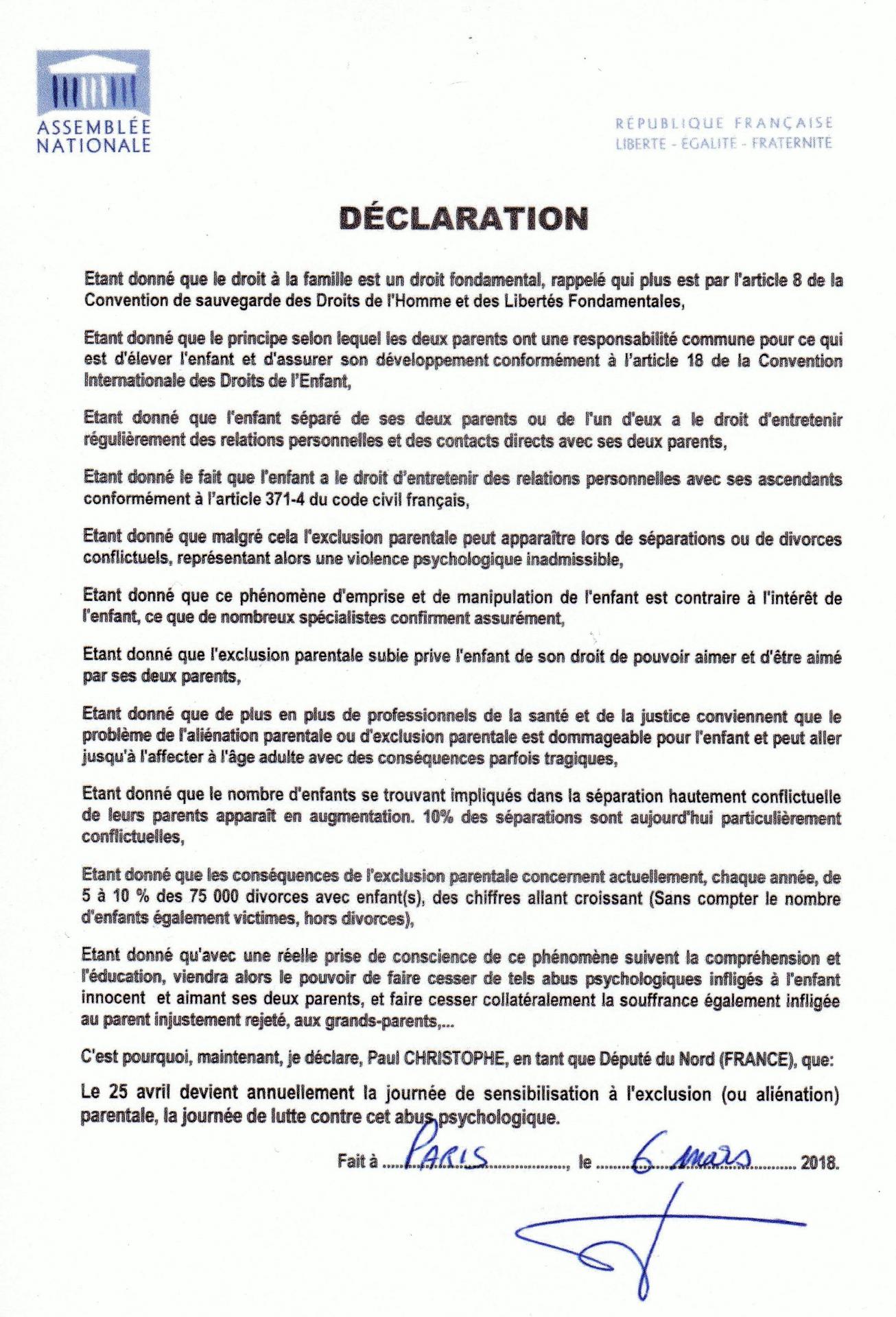 Paul christophe declaration 2018